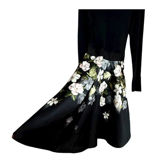 Ted Baker Nerida Floral Print Fit and Flare Contrats Dress Size S Long Sleeves - Picture 12 of 15